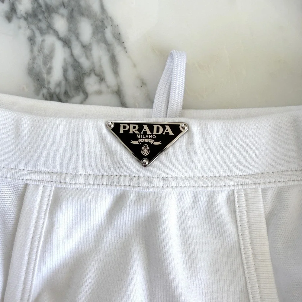 Prada Triangle white cotton drawstring briefs, SIZE 5 (Large)‎